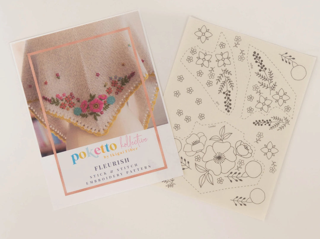 Embroidery pattern book with floral designs on a white background