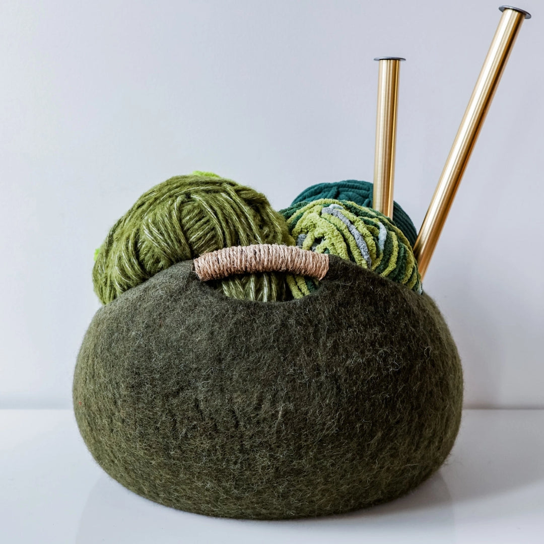 Felt Basket with Hemp Handle-13" | Storage Basket | Wool Bin