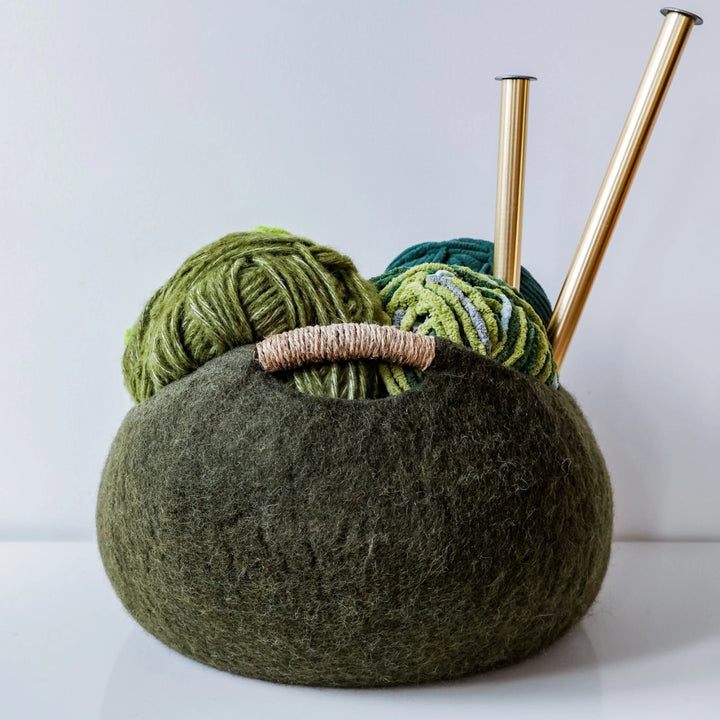 Felt Basket with Hemp Handle-13" | Storage Basket | Wool Bin