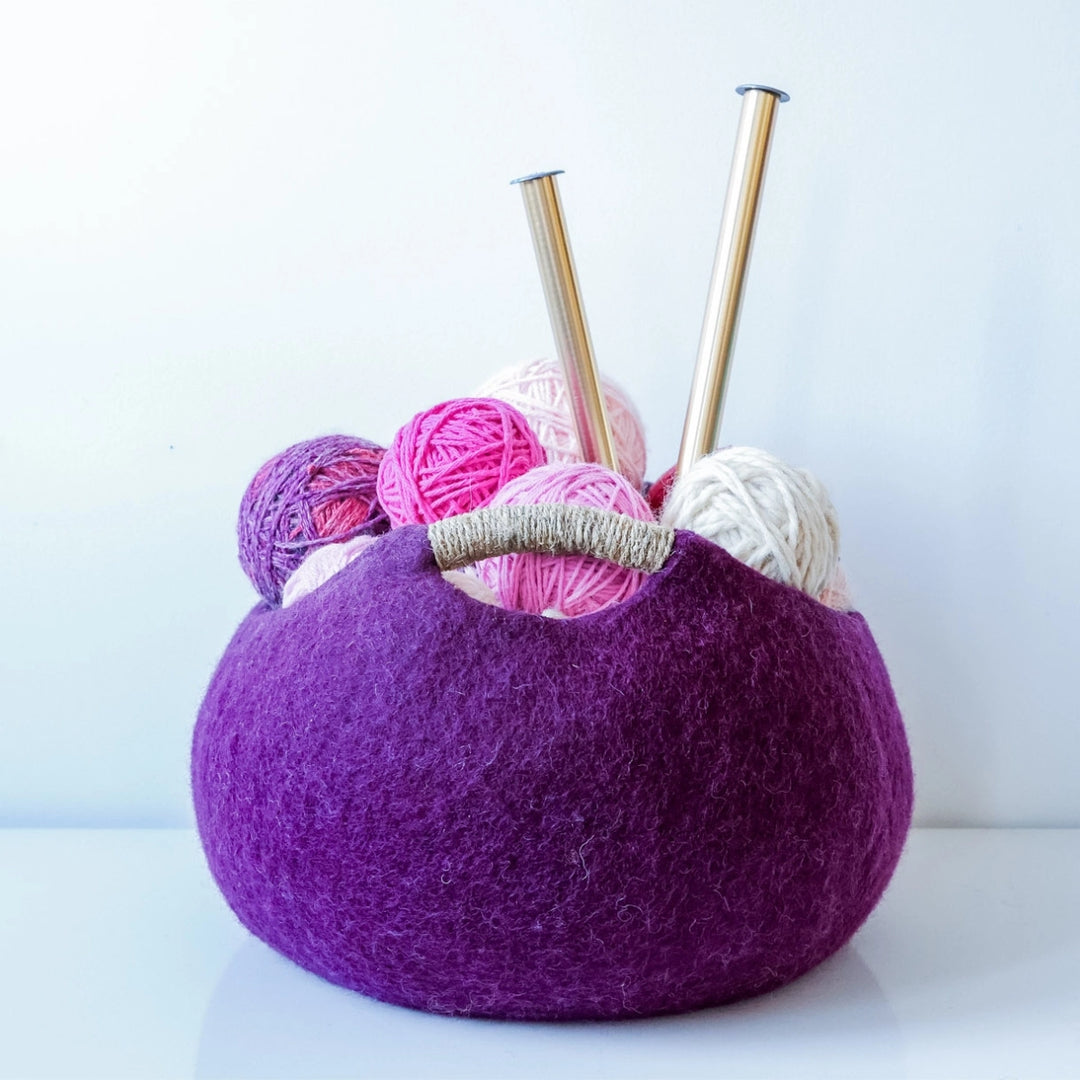 Felt Basket with Hemp Handle-13" | Storage Basket | Wool Bin