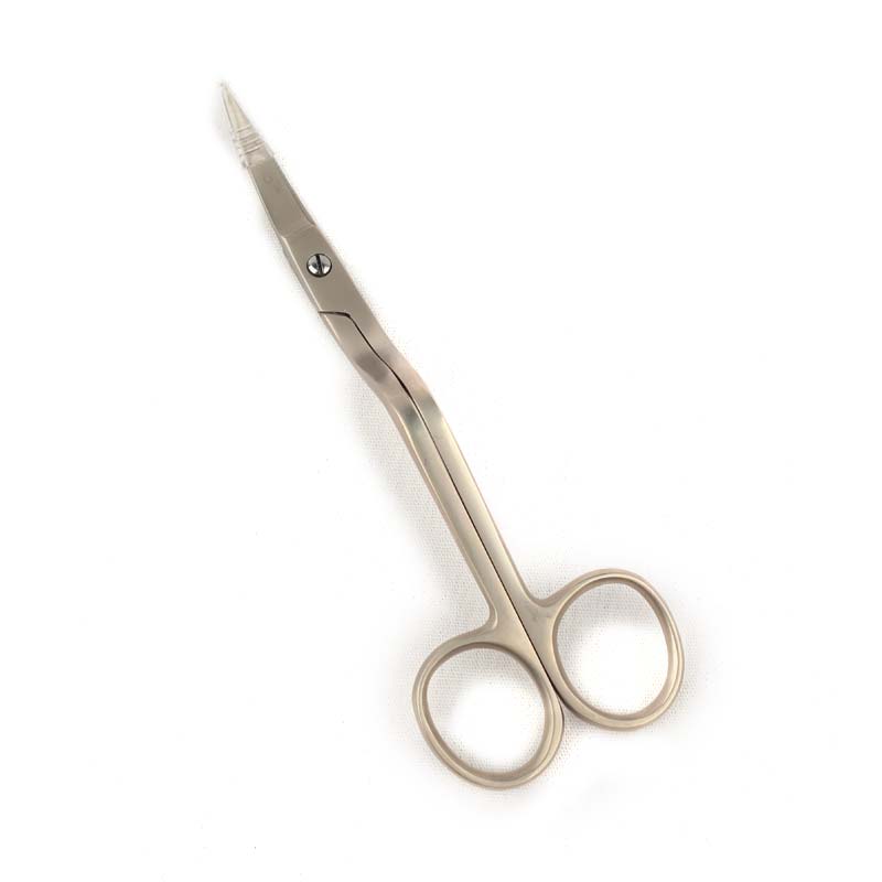 Pair of silver scissors on a white background