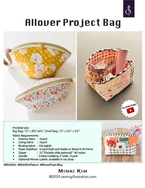 Promotional image of Allover Project Bag with product images and Minki Kim branding.