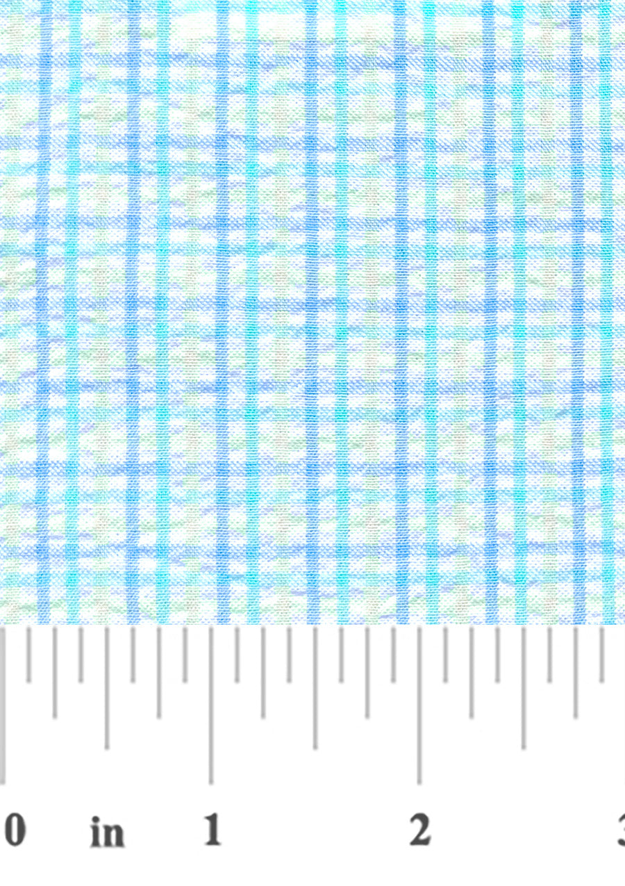 Plaid fabric pattern with a ruler at the bottom for scale