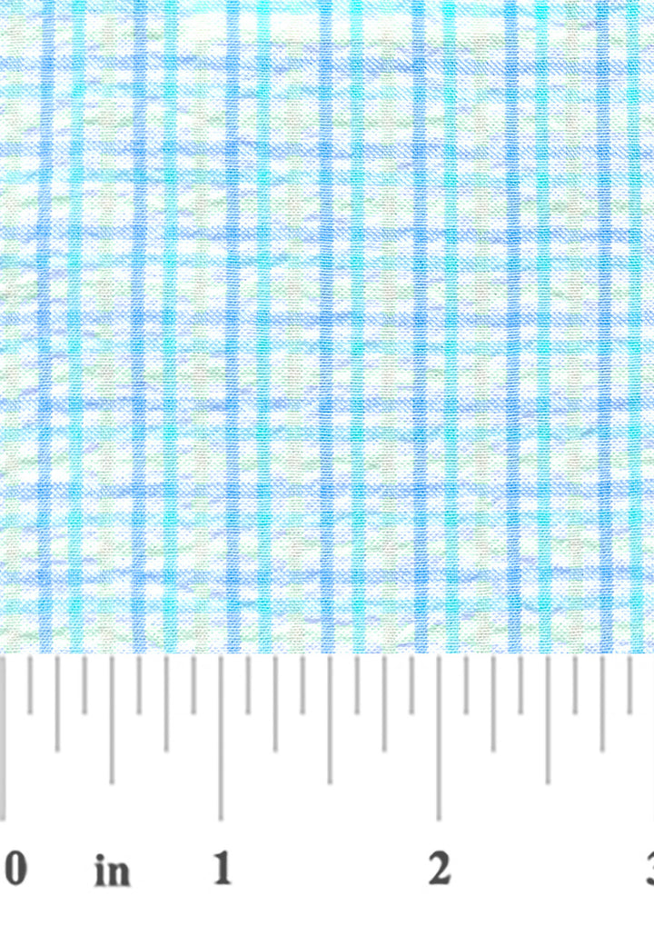Plaid fabric pattern with a ruler at the bottom for scale