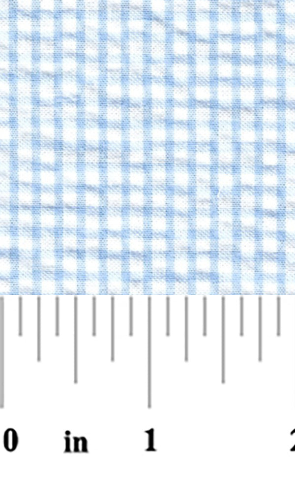 blue gingham seersucker with ruler on the bottom if the picture