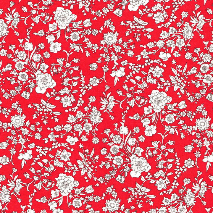 A red floral pattern fabric from Liberty Fabrics Tana Lawn collection.