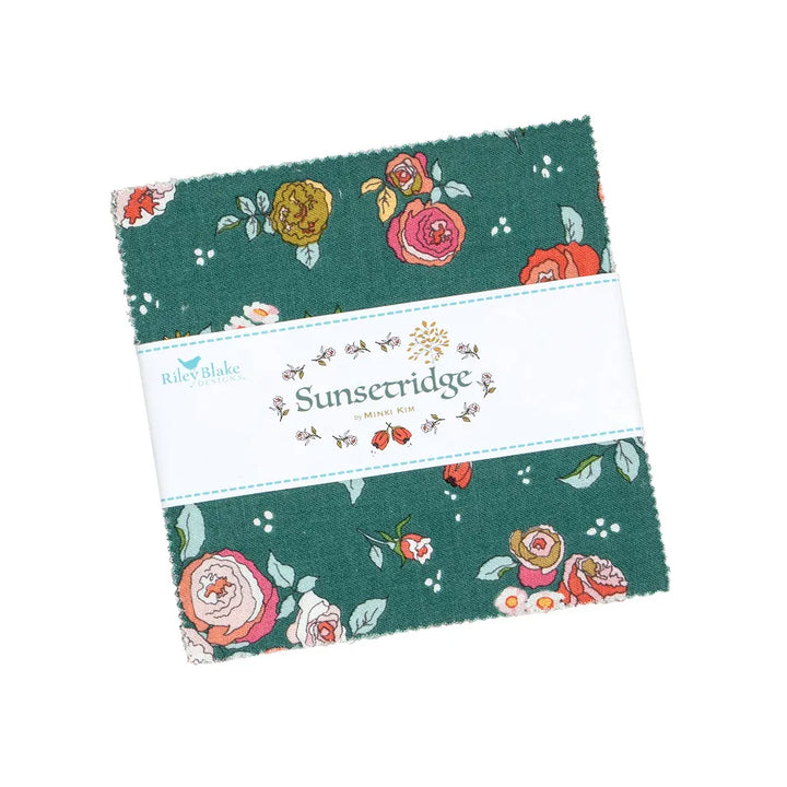 Fabric pack with floral pattern and 'Sunsetridge' label on a white background