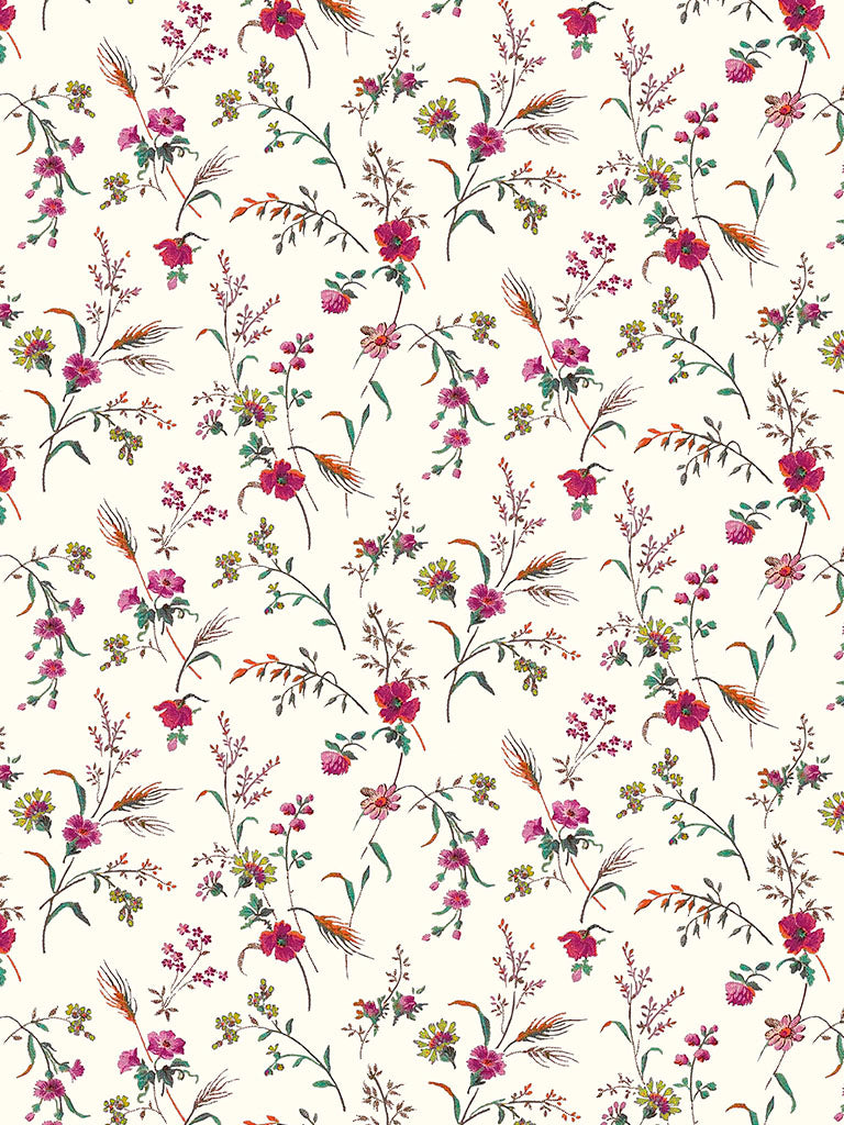 Floral pattern with small flowers and leaves on a white background