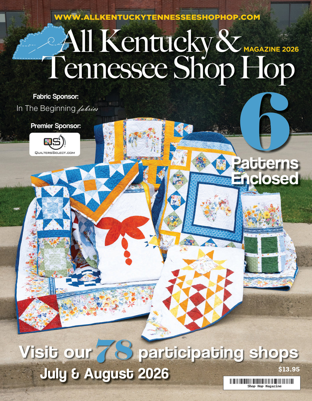 Cover of All Kentucky & Tennessee Shop Hop magazine with quilts and promotional text.