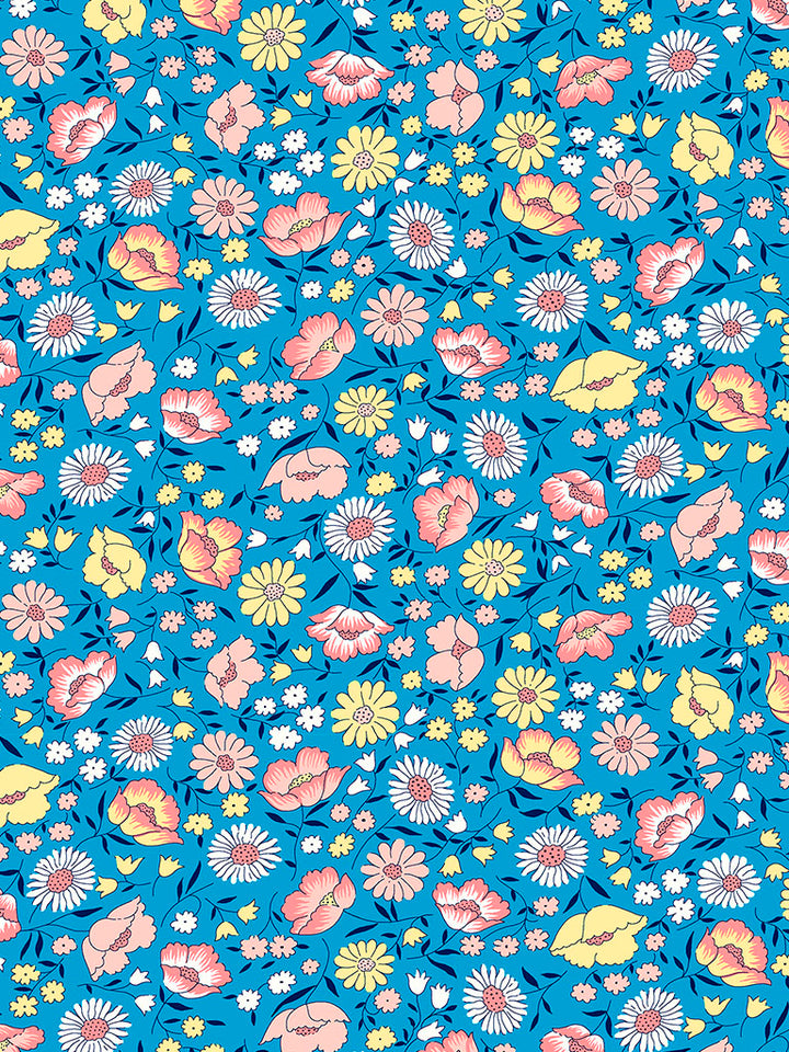 Colorful floral pattern on a blue background