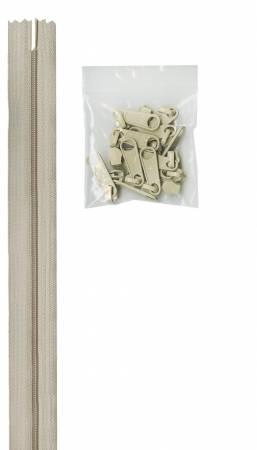 Zipper - 4 yards of 16mm #4.5 Chain & 16 Extra-Large Coordinated Pulls Natural- ZIPYD-130
