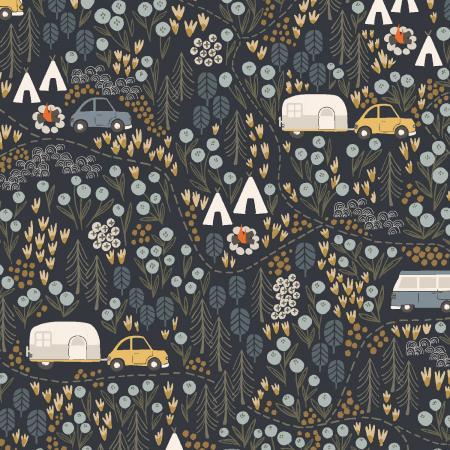 Get Out And Explore- Campfire Navy- MT100-NA1- RJR Fabrics