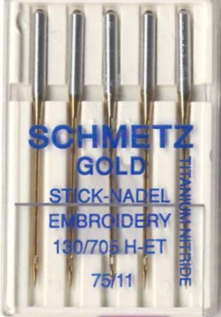 Gold Titanium Embroidery Machine Needle Size 11/75 5ct - GOLD-75